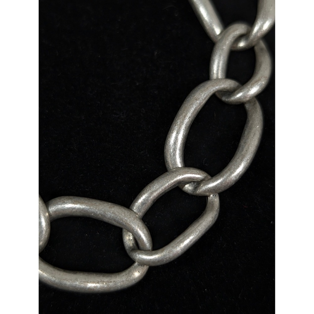 Silver Tone Chain Link Bracelet Distressed Industrial Style 7 Inch - Picture 2 of 6